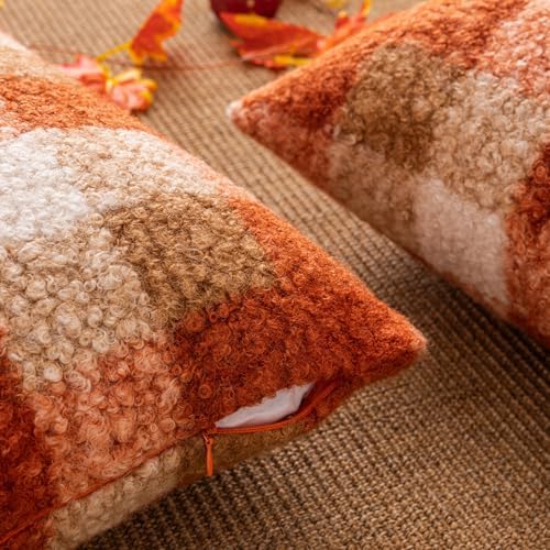 AQOTHES Plaid Fall Throw Pillow Covers Orange 18x18 Inch Set of 2 - Image 6