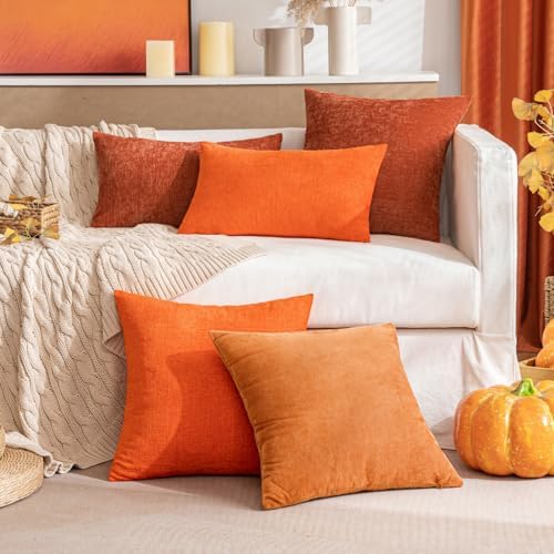 MIULEE Soft Chenille Fall Lumbar Throw Pillow Covers Rust 12x20 Pack of 2 - Image 2