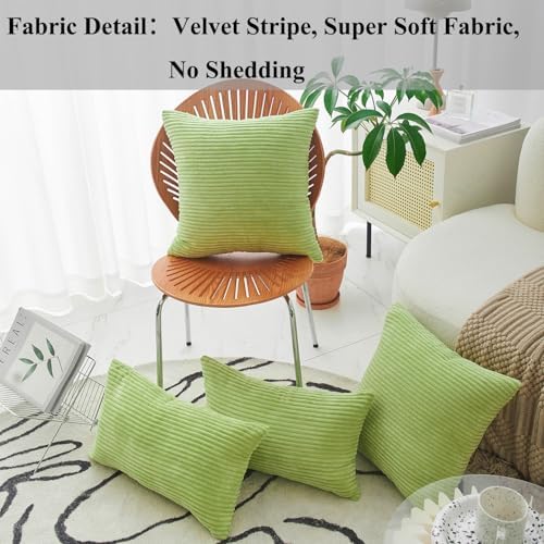 Home Brilliant Green Lumbar Pillow Covers 12x20 Set of 2 Oblong Striped - Image 2