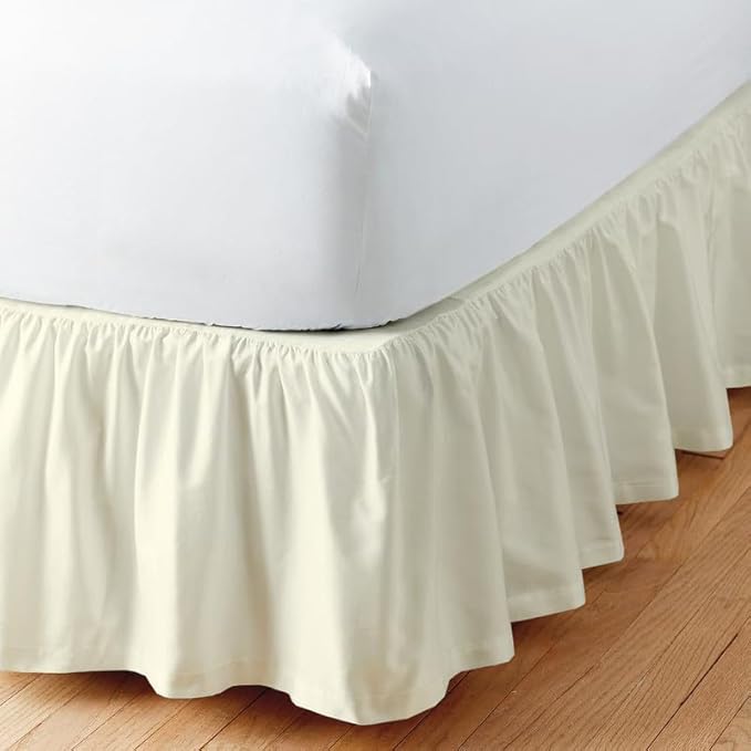 Rajlinen Ruffled Bed Skirt King, 21 Inch Drop Dust Ruffle with Split Corners, 100% Microfiber Bedskirt with Platform, Three-Sided Coverage Ruffled Gathering Design, Ivory