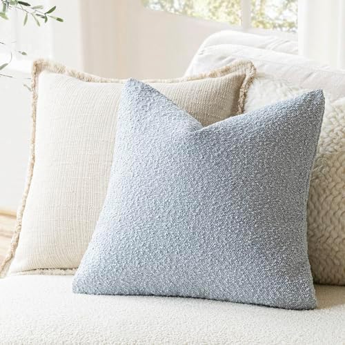 Foindtower Decorative Textured Boucle Throw Pillow Covers 18x18 Light Blue - Image 4