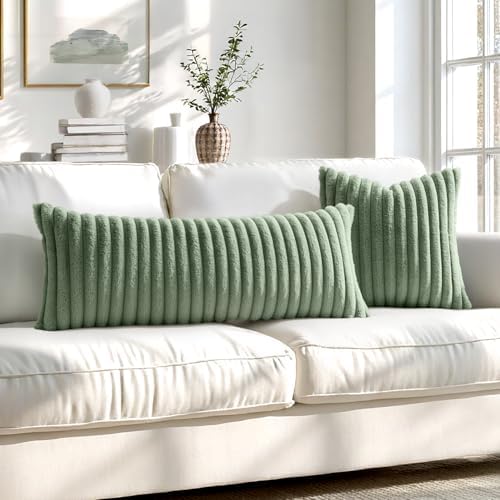 MIULEE Faux Fur Decorative Throw Pillow Covers 18x18 Set of 2 Sage Green - Image 7