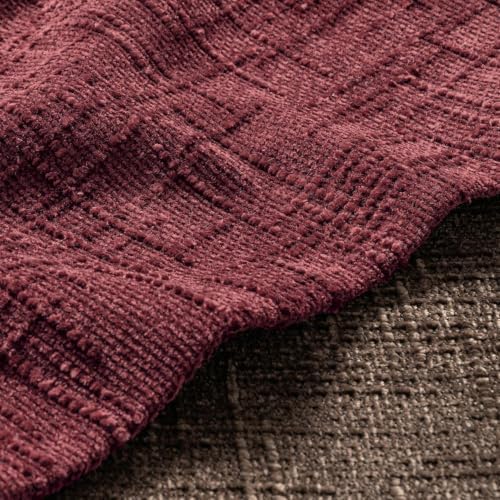 MIULEE Chenille Textured Lumbar Throw Pillow Covers Burgundy 12x20 - Image 2