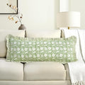 CPC Block Print Olive Bloom Ruffle Cotton Lumbar Pillow Cover 14x36 inch by COTTONPRINTCLUB