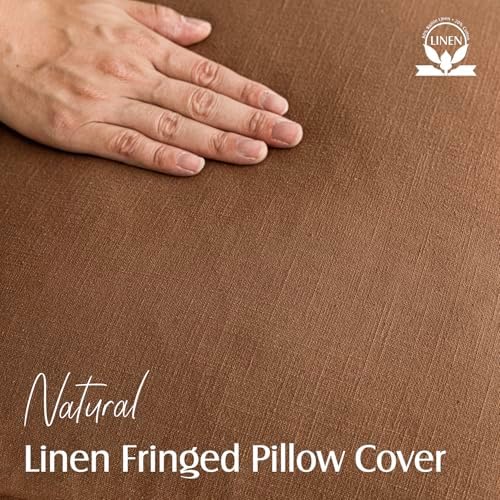 Foindtower Decorative Linen Fringe Throw Pillow Covers 18×18 Orange Brown - Image 2