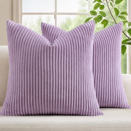 Mecatny Corduroy Decorative Throw Pillow Covers 26x26 Set of 2 Lilac by Mecatny