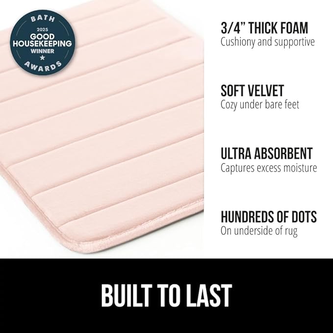 GORILLA GRIP Memory Foam Bath Mat, Soft Absorbent US Designed Bathroom Rug, Gripping Dots Machine Washable Bathmat, Cushioned Floor Mats, Shower Sink Rugs Room Décor Accessories, 30x20 Pink
