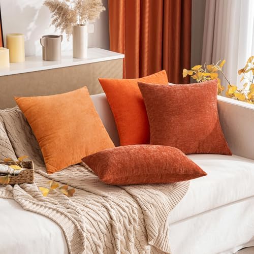 MIULEE Soft Chenille Fall Throw Pillow Covers Rust 20x20 Inch Pack of 2 - Image 3