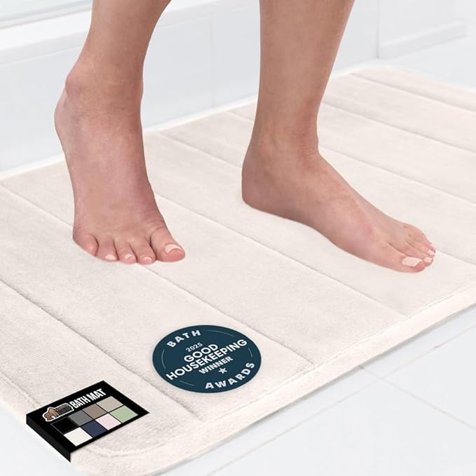 GORILLA GRIP Memory Foam Bath Mat, Soft Absorbent US Designed Bathroom Rug, Gripping Dots Machine Washable Bathmat, Cushioned Floor Mats, Shower Sink Rugs Room Décor Accessories, 36x24 Cream