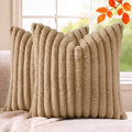 Set of 2 Decorative Throw Pillow Covers 20x20, Faux Fur Khaki by MEGAYESHome