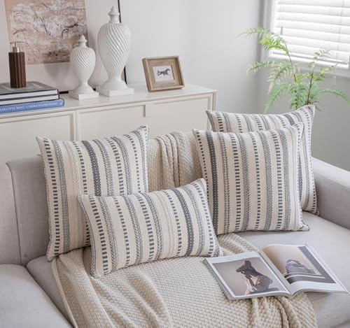 Cethom Grey Boho Lumbar Pillow Covers 14x36 Long, Stripe Textured Decorative - Image 5