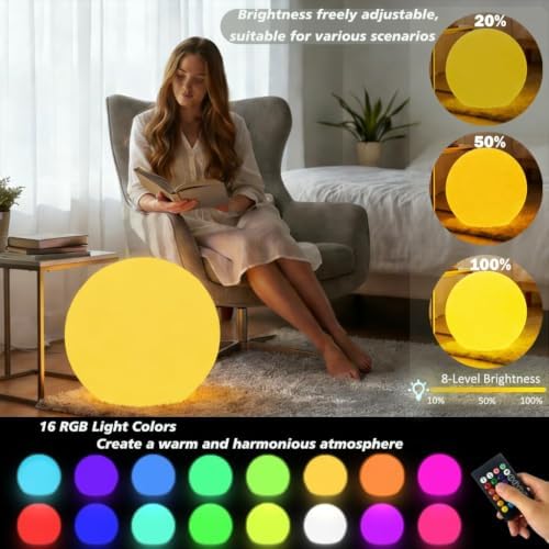 20-inch Rechargeable LED Ball Light, Large Glowing Globe Orb Light w/Remote - Image 2
