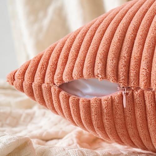 MIULEE Decorative Corduroy Throw Pillow Covers Set of 2 20x20 Coral Red - Image 3