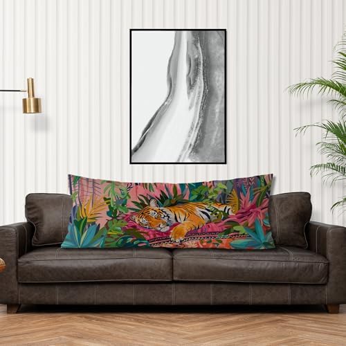Maximalist Tiger Body Pillow Covers 20x54, Preppy Room Decor, Tropical Trendy - Image 4