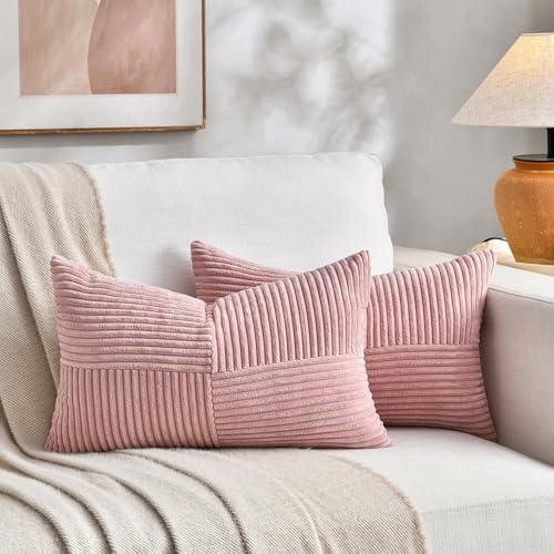 Fancy Homi 2 Packs Blush Pink Lumbar Decorative Throw Pillow Covers 14x24 Inch by Fancy+Homi