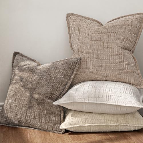MIULEE Slubby Textured Decorative Euro Pillow Covers Taupe Grey 22x22 - Image 3