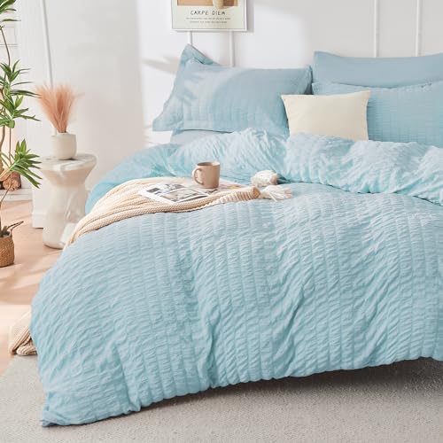HYMOKEGE Lake Blue Oversized Queen Comforter Set Seersucker 7 Pieces, All - Image 2