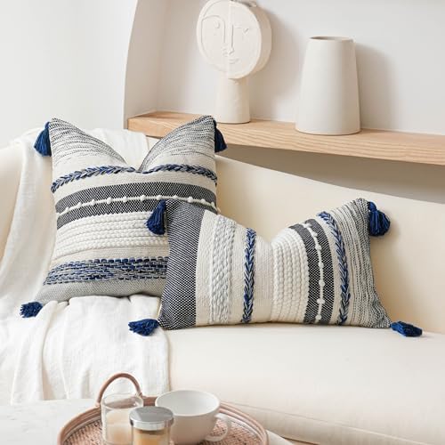 BlissBlush Navy Dark Blue Decorative Throw Pillow Cover 18x18 Square Boho - Image 4