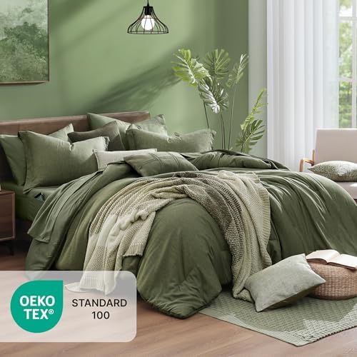 Monbix Twin XL Comforter Set Olive Green 5 Pieces Bed in a Bag - Image 5