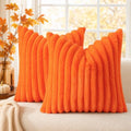 decorUhome Fall Faux Fur Throw Pillow Covers 26x26 Set of 2 Orange by decorUhome