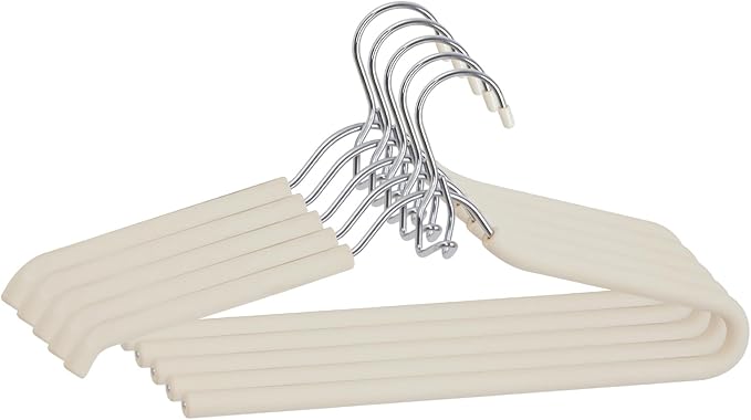 Spring Fever Foam Padded Clothes Hangers with Hooks - Sponge Non Slip Chrome Plating Heavy Duty Space Saving Open Ended for Women Men Pants Coat Beige 5 Pack