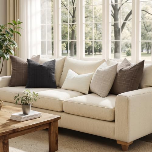 MIULEE Linen Plaid Pillow Covers Fall Decorative 18x18 Dark Coffee - Image 4