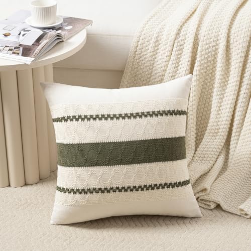 Fancy Homi Set of 2 Boho Moss Green Decorative Throw Pillow Cover 22x22 Inch - Image 2