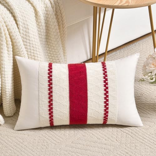 Fancy Homi Set of 2 Boho Red Long Lumbar Decorative Throw Pillow Cover 14x24 - Image 2