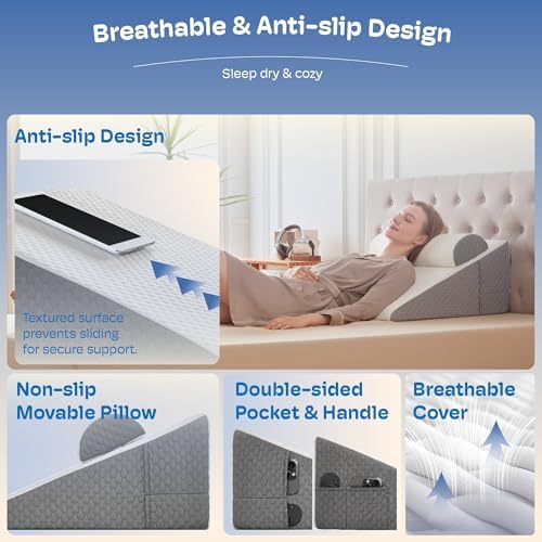 Simpledad 2PCS Wedge Pillow, Back Pain Relief, Cooling Memory Foam Top - Image 5