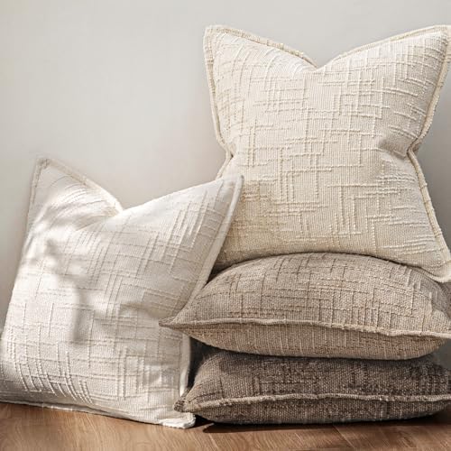 MIULEE Slubby Textured Decorative Euro Pillow Covers Cream White 22x22 - Image 3