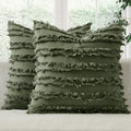 MIULEE Boho Linen Striped Throw Pillow Covers 18x18, Dark Olive Green by MIULEE