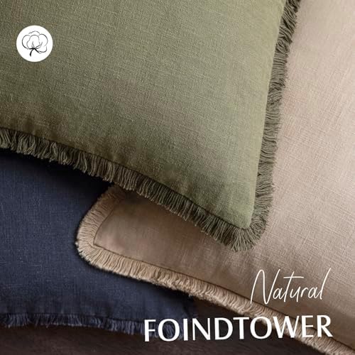 Foindtower Decorative Linen Fringe Throw Pillow Covers 22×22 Inch, Tan Beige - Image 4