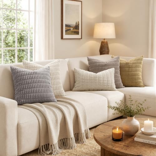 MIULEE Euro Sham Corduroy Decorative Throw Pillow Covers 22x22 Cream White - Image 5