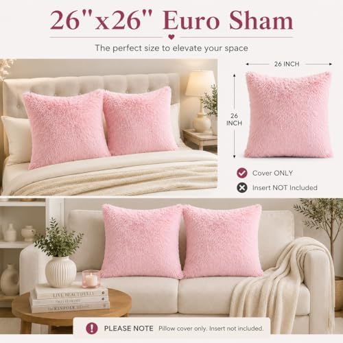 REAFORT Long Hair Faux Fur Euro Sham Cover 26"x26", Hidden Zipper - Image 3