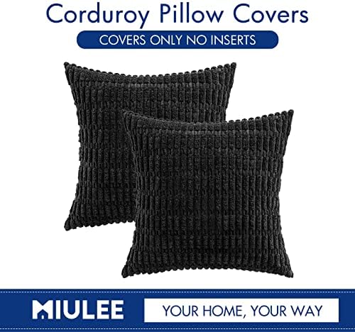 MIULEE Corduroy Decorative Throw Pillow Covers 20x20 Black Pack of 2 - Image 6