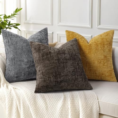 decorUhome Textured Chenille Throw Pillow Covers 24x24 Set of 2 Yellow - Image 4