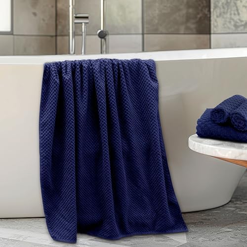 COTTON CRAFT Euro Spa Waffle Weave 6 Piece Towel Set - 100% Cotton - Navy - Image 4