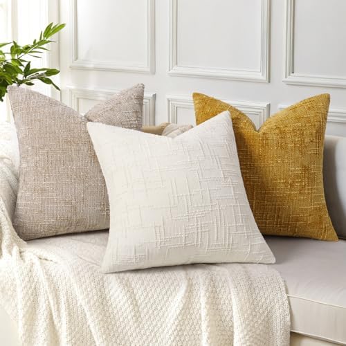decorUhome Textured Chenille Throw Pillow Covers 16x16 Set of 2 Cream White - Image 4