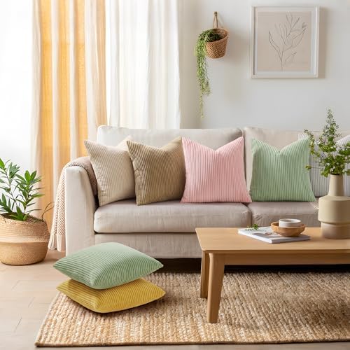 Mecatny Corduroy Decorative Throw Pillow Covers 16x16 Set of 2 Sage Green - Image 2