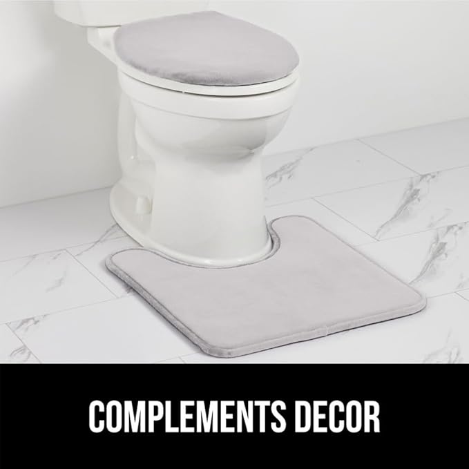 GORILLA GRIP Thick Memory Foam Bathroom Toilet Lid Seat Cover, Soft Velvet Topside, Machine Wash, Plush Cushioned Covers Fits Most Size Lids, Decorative Bath Room Accessories, 19.5x18.5, Light Gray