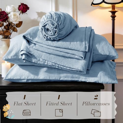 SONORO KATE 100% French Linen King Size Sheets Set, Natural Flax Bedding - Image 7