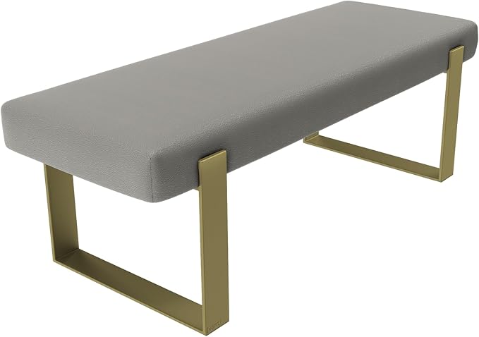 VANT Upholstered Bed Bench - Zigrino Mineral - Burnished Brass - Contemporary Modern, Bedroom Bench Seat, Hallway, or Entryway