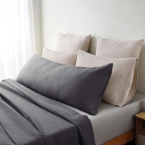 100% Cotton Waffle Weave Body Pillowcase 1 Pack, Dark Grey by ShunjieHome