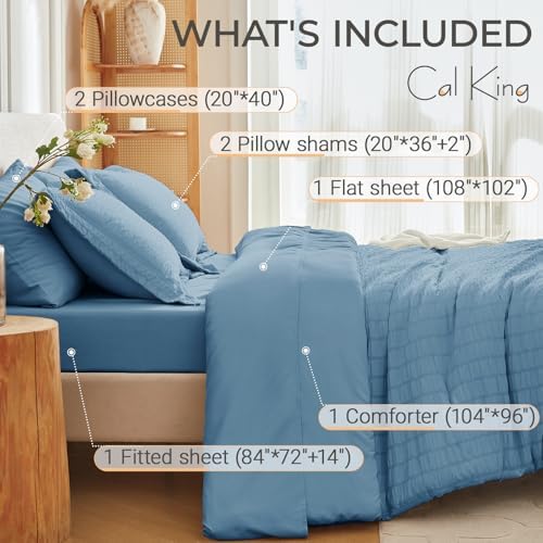MUXHOMO 7 Pieces California King Comforter Set, Seersucker Bed in a Bag Cal - Image 4