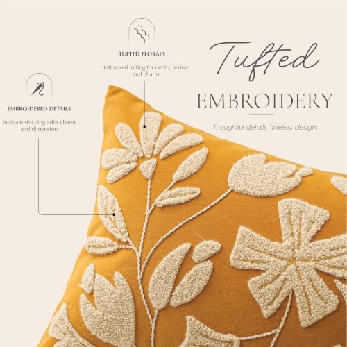 BlissBlush Lumbar Pillow Cover 12x20 Inch, Mustard Floral Tufted Velvet - Image 2