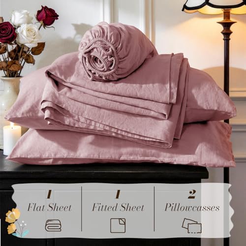 SONORO KATE 100% French Linen Cal King Size Sheets Set, Natural Flax Bedding - Image 7