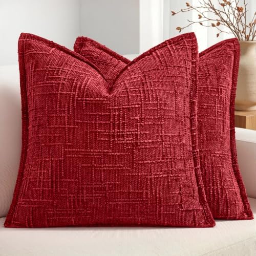 MIULEE Slubby Textured Decorative Throw Pillow Covers Red 20x20 by MIULEE