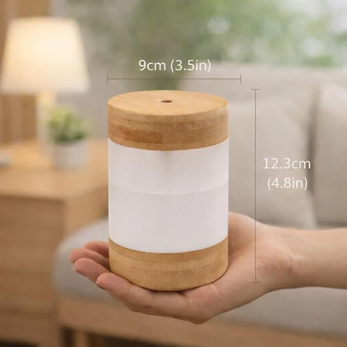 Bamboo Ultrasonic Cool Mist Humidifier with Phone Stand, 400ml Quiet Desktop Mini Humidifier with Dual LED Night Light, USB-C Powered, Auto Shut-Off for Bedroom, Office & Home