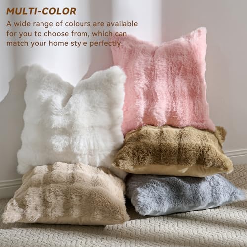 AmHoo Pack of 2 Throw Pillow Covers 3D Dense Faux Rabbit Fur Cozy Super Soft - Image 4