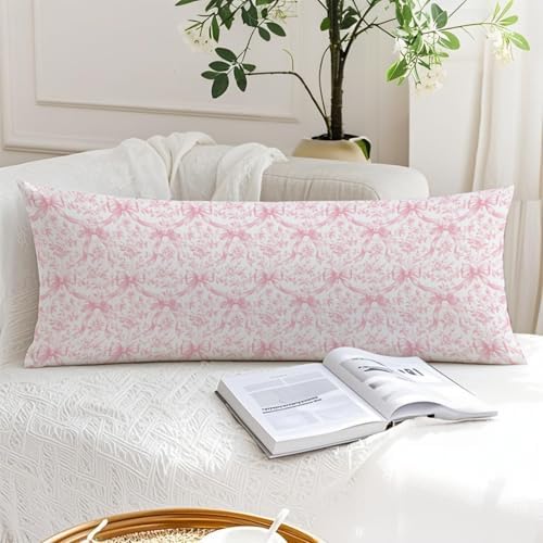 Coquette Pink Bow Chinoiserie Floral 20x54 Body Pillow Cover, Grandmillennial - Image 6